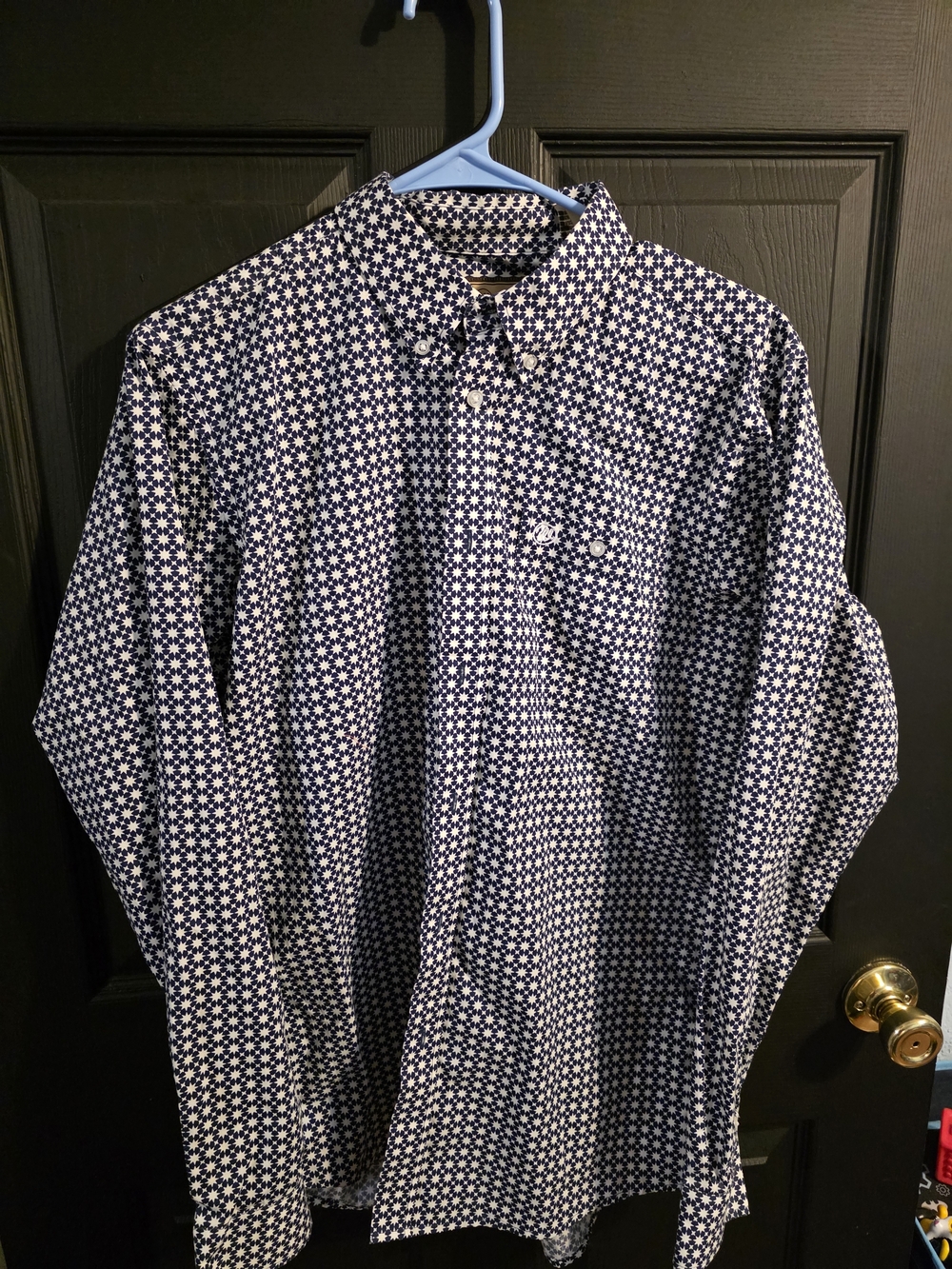 Wrangler Navy and White Star Print Button-Down Shirt